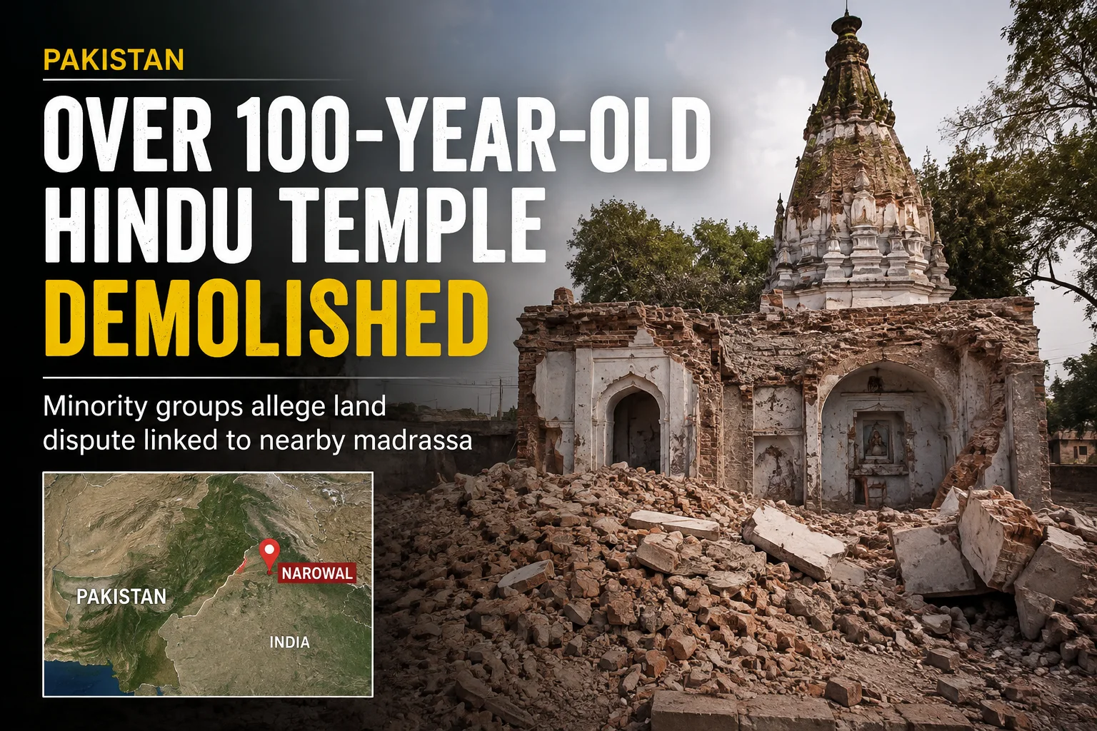 Over 100-Year-Old Hindu Temple Demolished in Pakistan; Minority Groups Seek Probe and Restoration