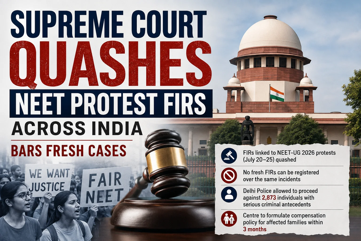 Supreme Court Quashes NEET Protest FIRs Across India, Bars Fresh Cases