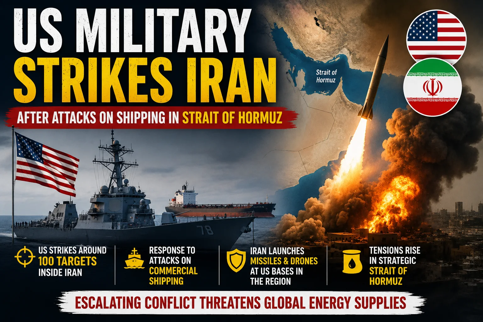 US military strikes Iran after attacks on shipping in Strait of Hormuz