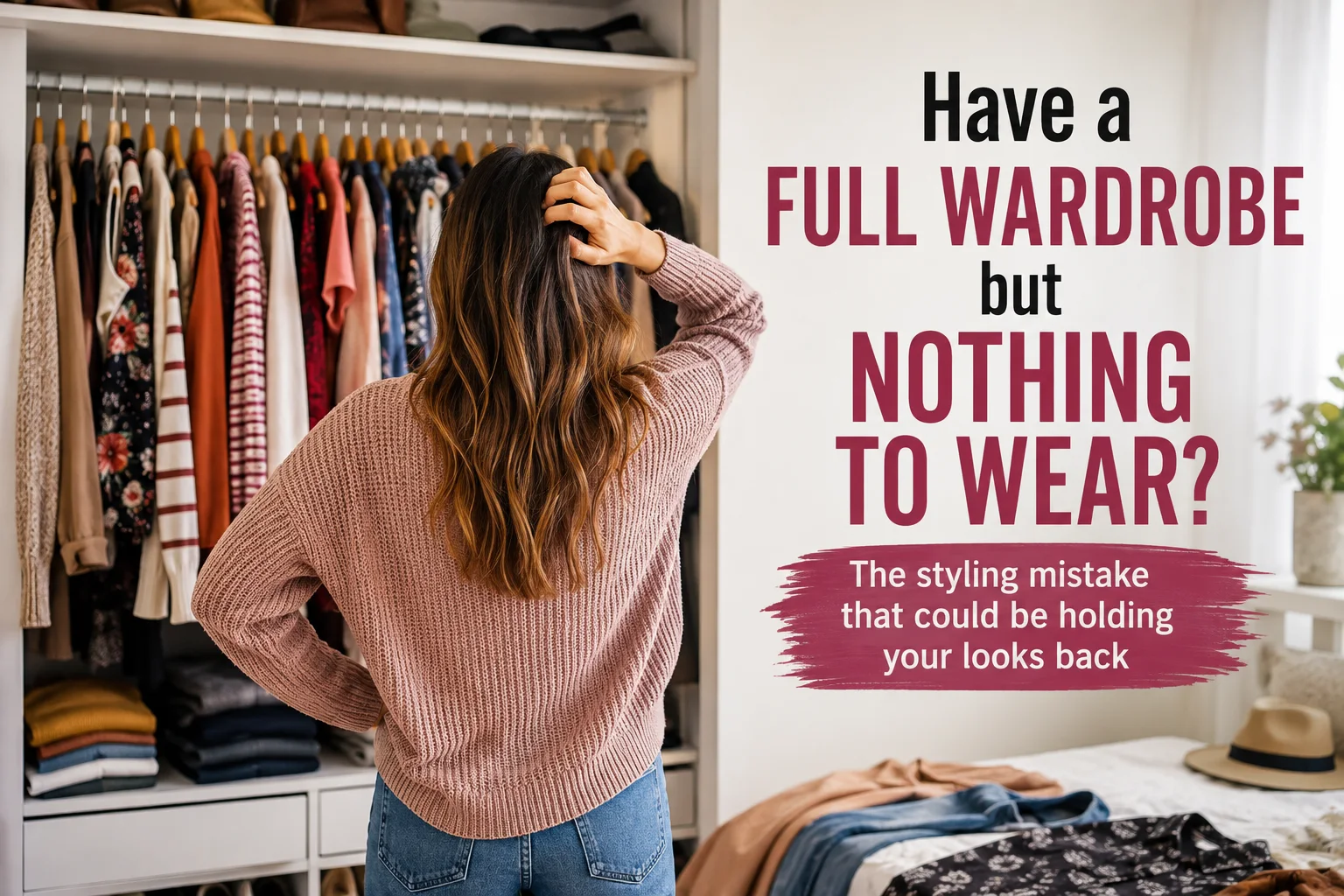 Woman looking at a full wardrobe with nothing to wear